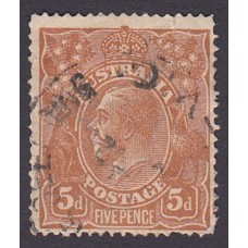 Australian    King George V    5d Chestnut   Single Crown WMK  Plate Variety 1R27